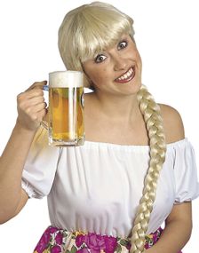 Blond Parykk med Pannelugg og Lang Flette 