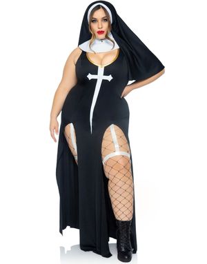 Sultry Sinner - Hvitt og Svart Nonnekostyme til Dame - Store Størrelser