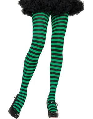 Stripete Svart og Grønn Strømpebukse