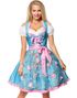 Lys Blå Dirndl Oktoberfestkjole i Luksuskvalitet med Utformet Blomster på Forkle