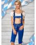 Lang Royal Blå Lederhosen til Dame med Lommer og Broderi