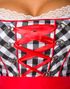 Rutete Svart og Hvit Dirndl Oktoberfestkostyme med Røde Partier